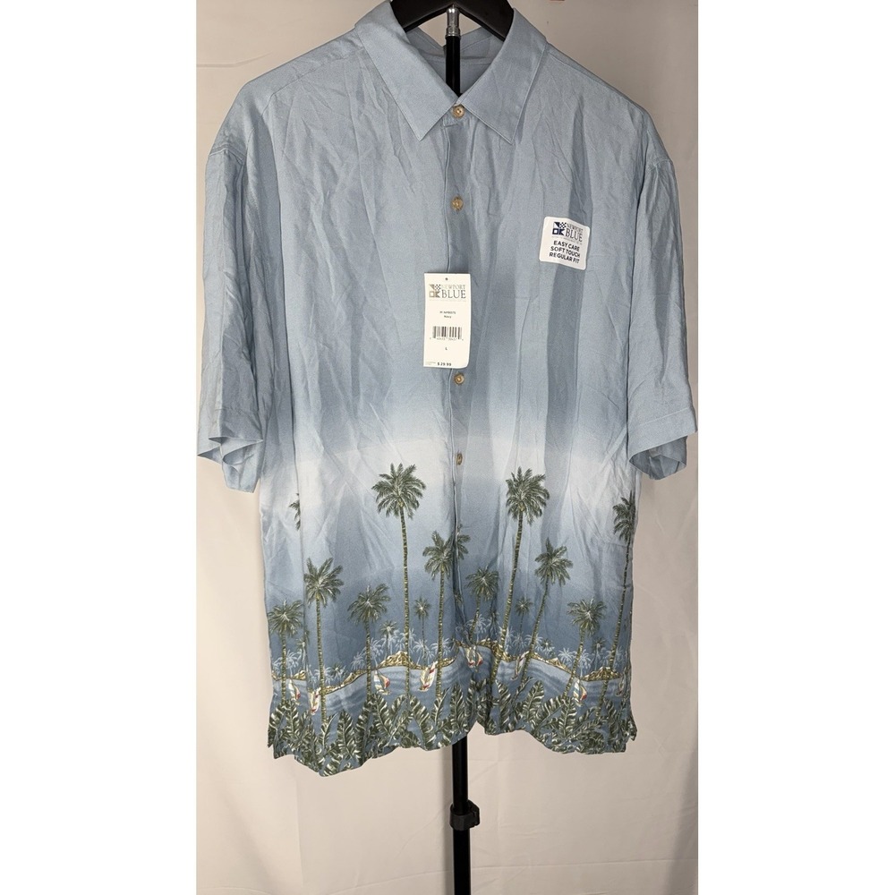 Newport Blue Men's 2XL Blue Tropical Short Sleeve Button-Up Easy Care